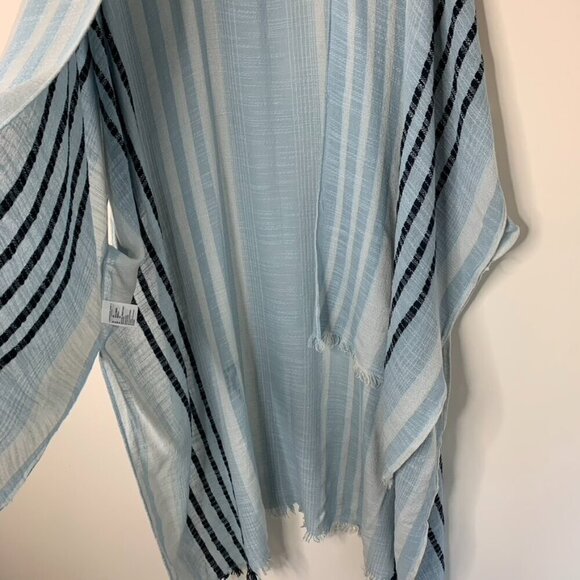 American Eagle Stripe Poncho Cape Wrap Coverup Kimono Blue Open front Y2k 2000s - Picture 10 of 16